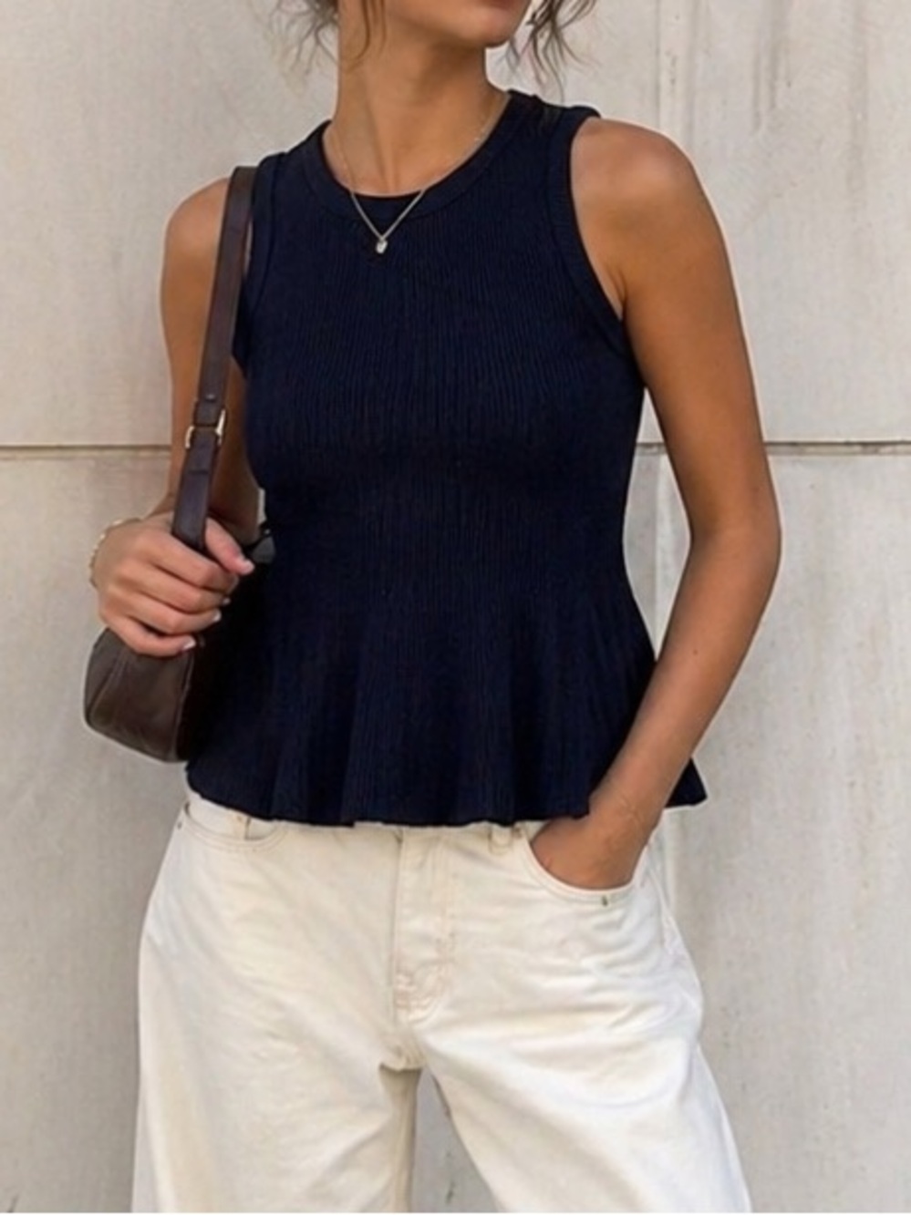 banana republic navy peplum sleeveless top